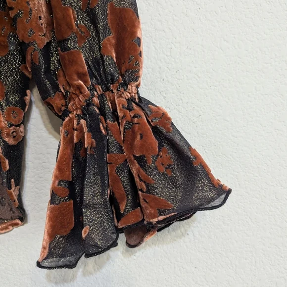 Rich Radi Q's Glittery Silk Burnout Velvet Blouse - Star Queen Brown Size XSmall - Picture 6 of 11